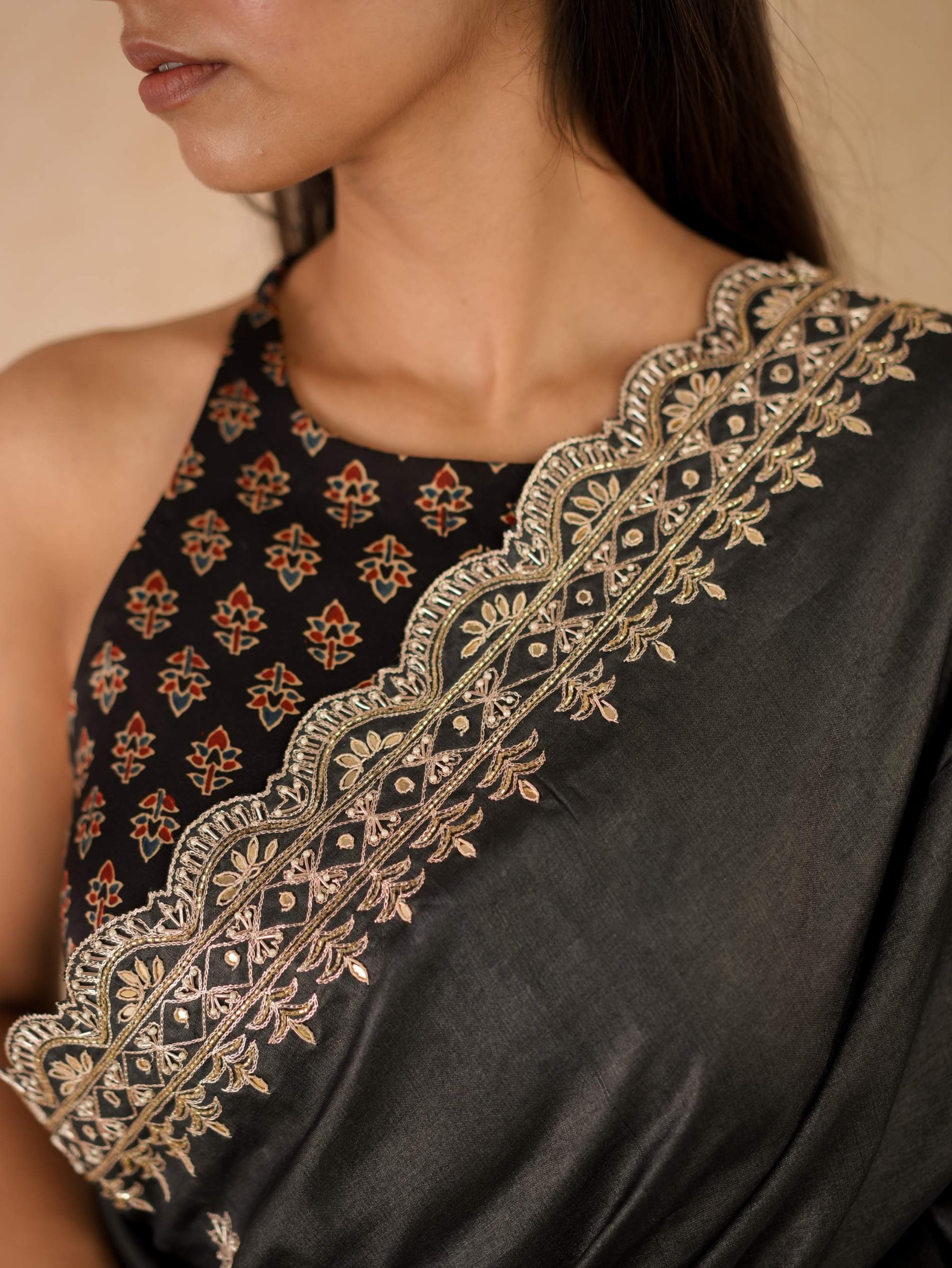 HAND ZARDOSI BLACK COLOUR TUSSAR SILK SAREE