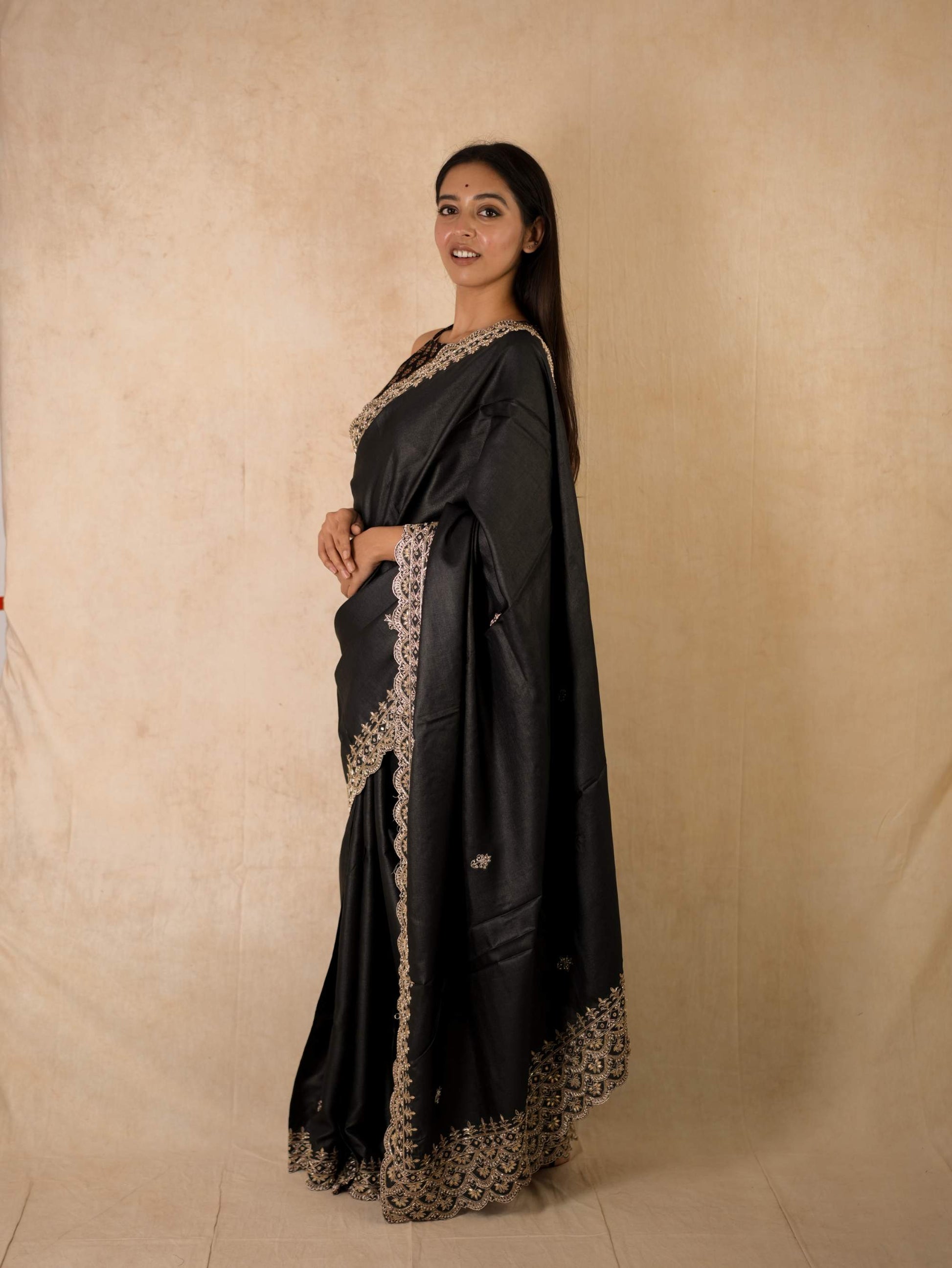 HAND ZARDOSI BLACK COLOUR TUSSAR SILK SAREE