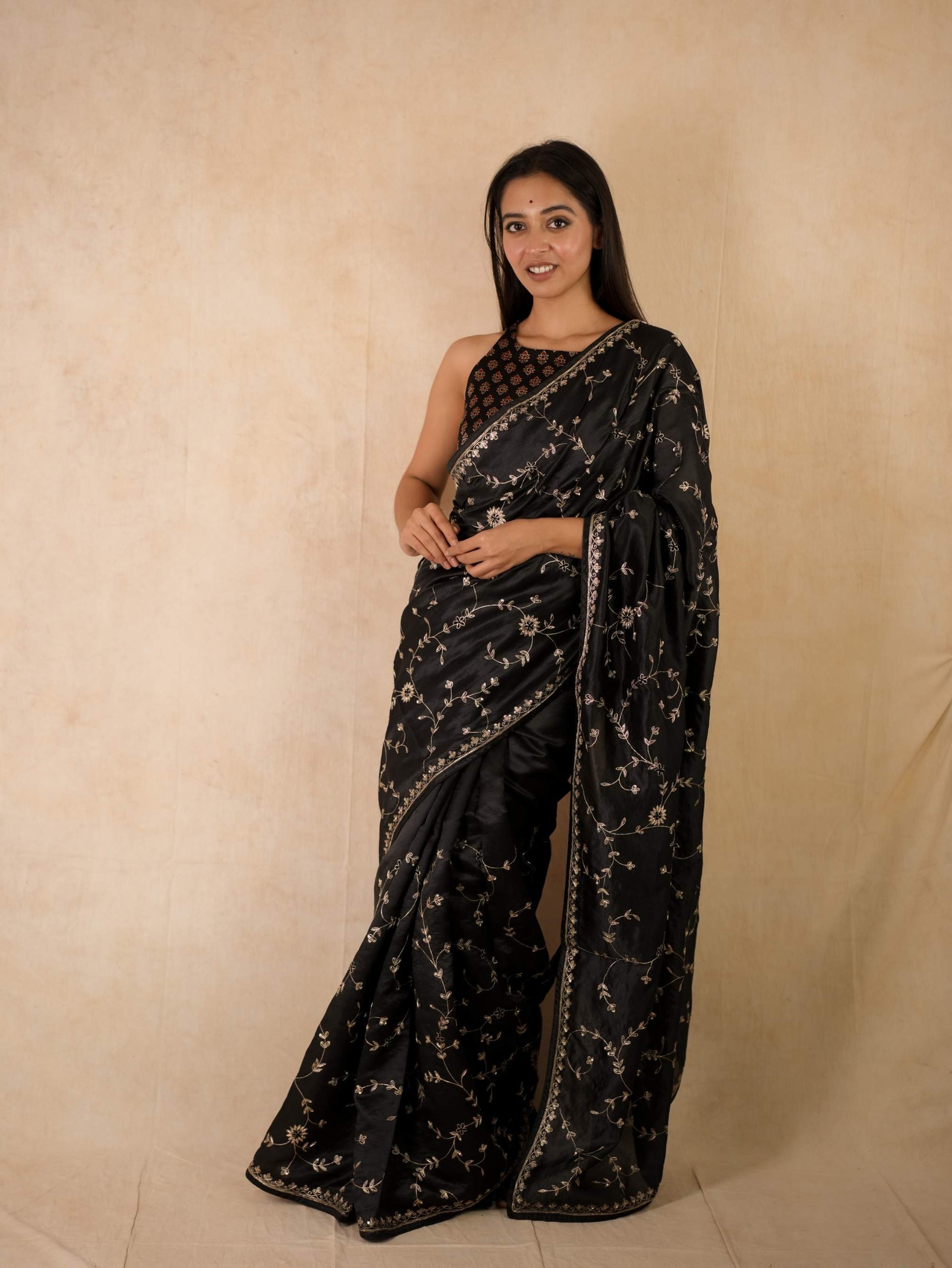 HAND ZARDOSI BLACK COLOUR TUSSAR SILK SAREE