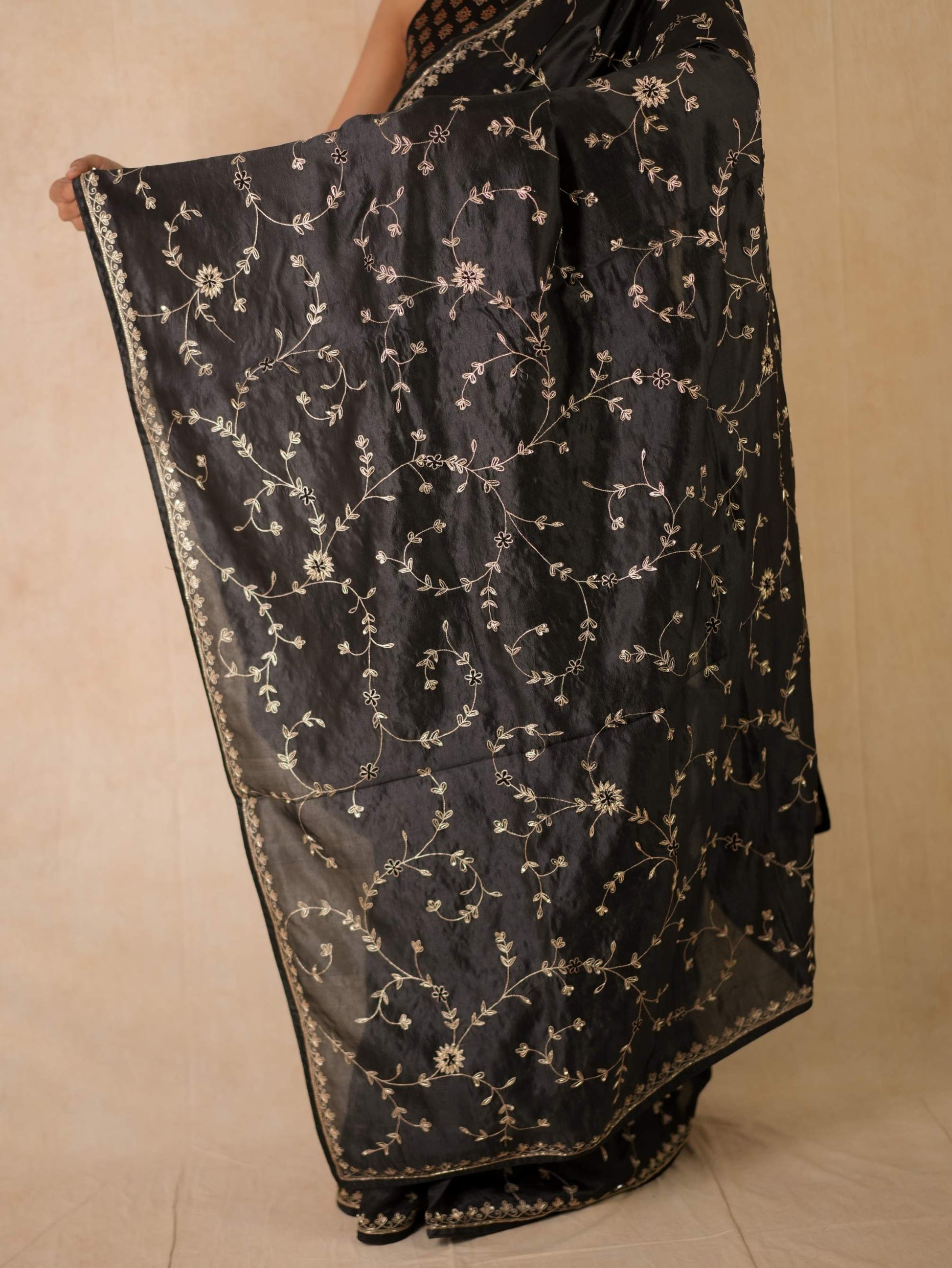 HAND ZARDOSI BLACK COLOUR TUSSAR SILK SAREE