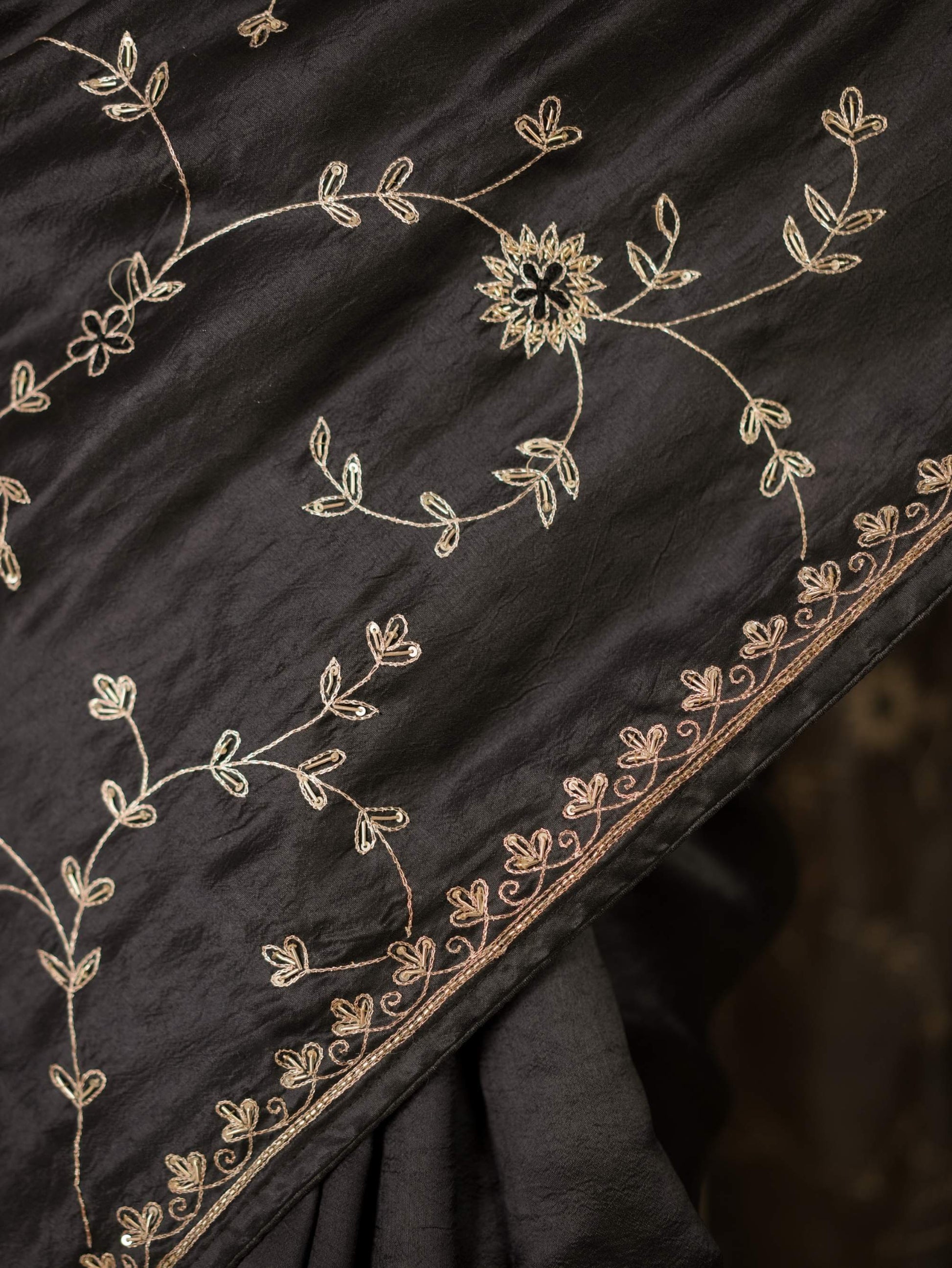 HAND ZARDOSI BLACK COLOUR TUSSAR SILK SAREE