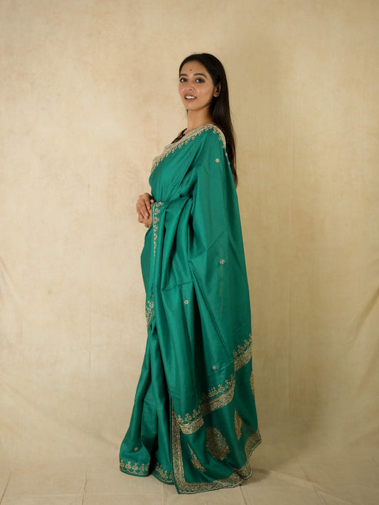 HAND ZARDOSI GREEN COLOUR TUSSAR SILK SAREE
