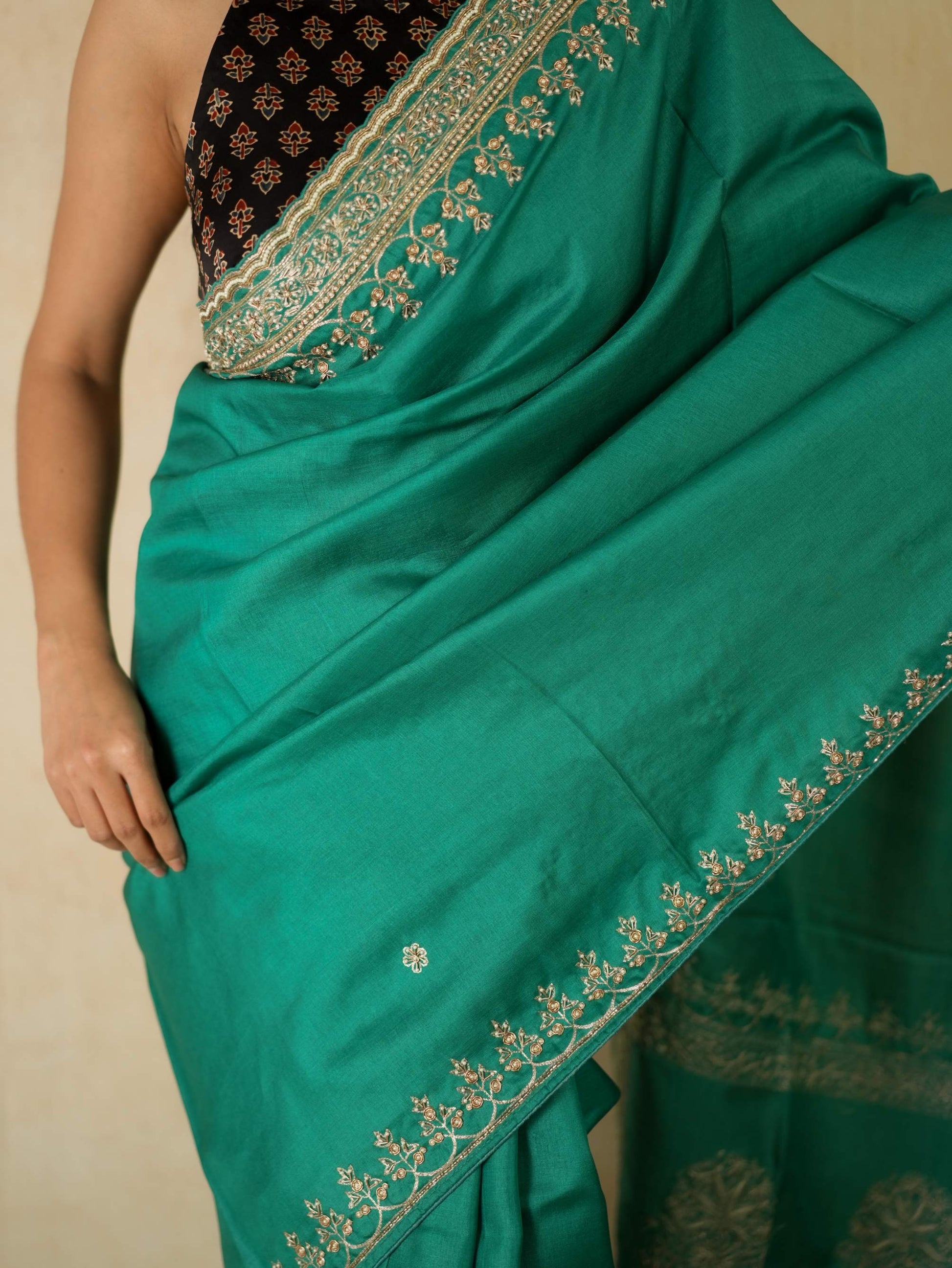 HAND ZARDOSI GREEN COLOUR TUSSAR SILK SAREE
