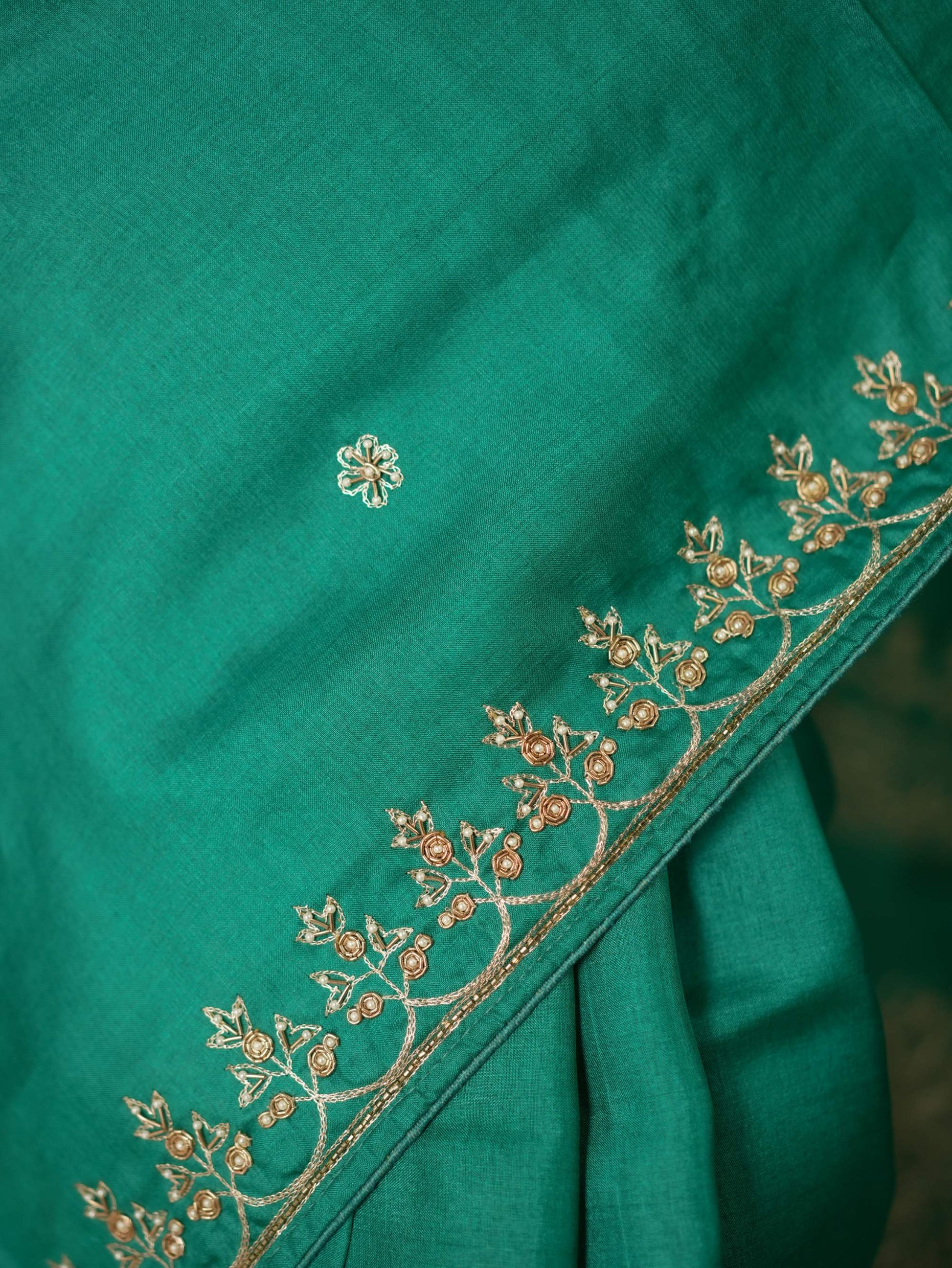 HAND ZARDOSI GREEN COLOUR TUSSAR SILK SAREE