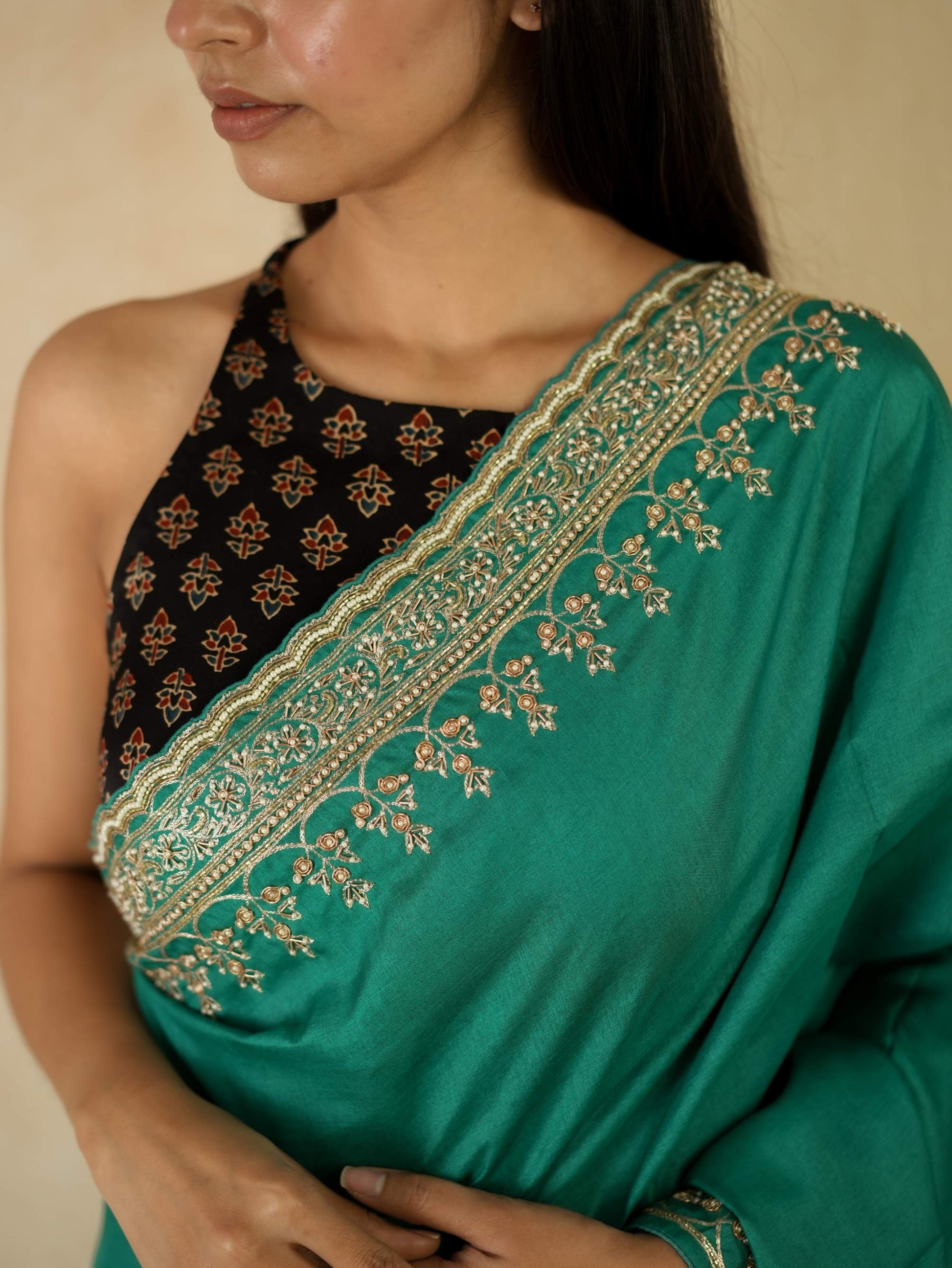 HAND ZARDOSI GREEN COLOUR TUSSAR SILK SAREE