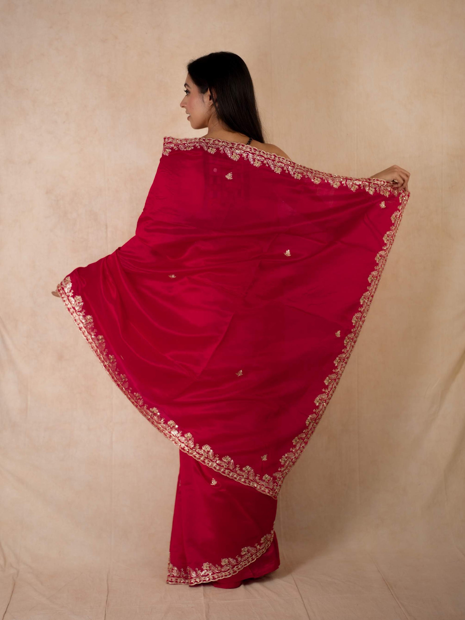 HAND ZARDOSI RED COLOUR TUSSAR SILK SAREE 