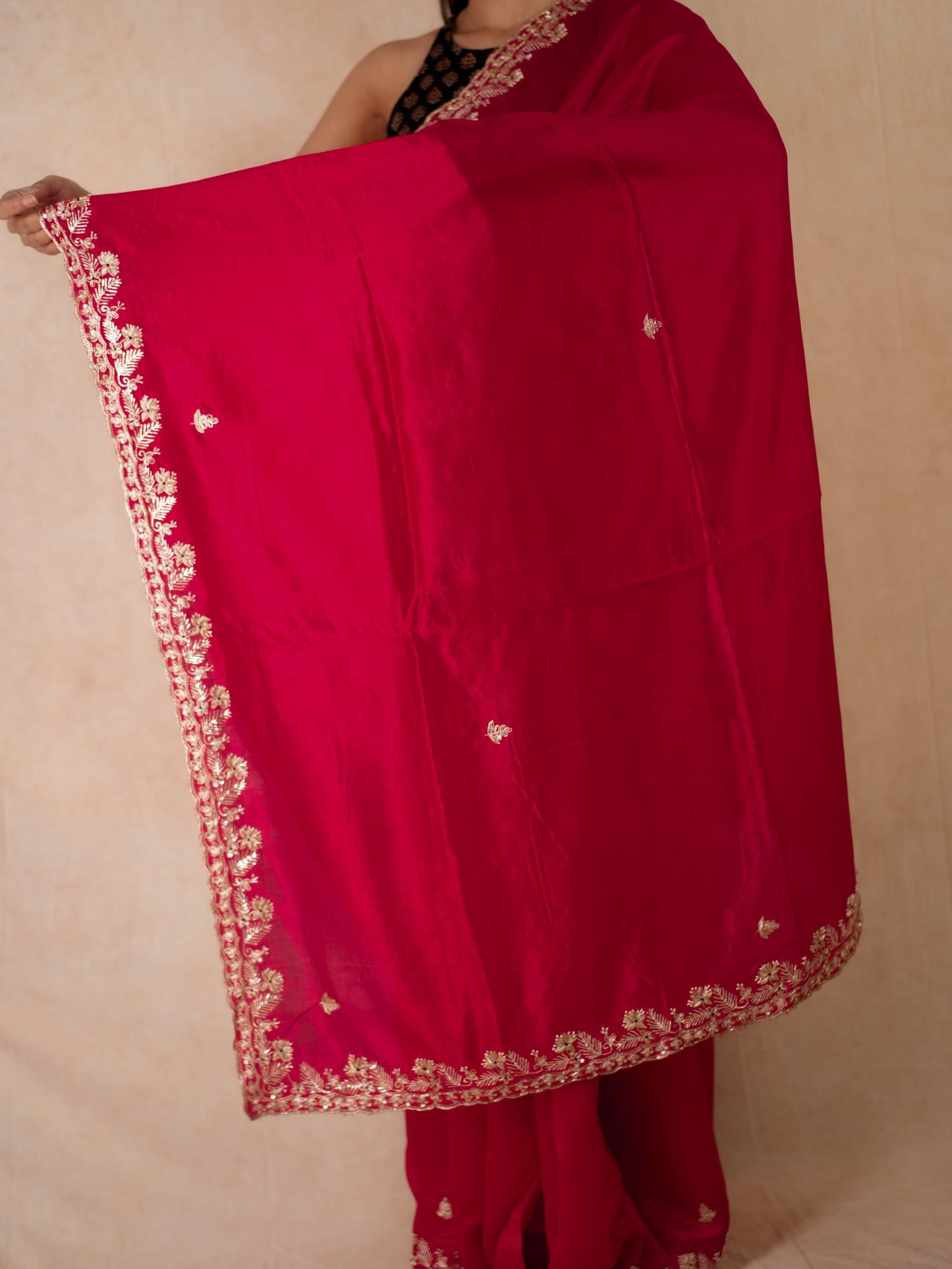 HAND ZARDOSI RED COLOUR TUSSAR SILK SAREE 