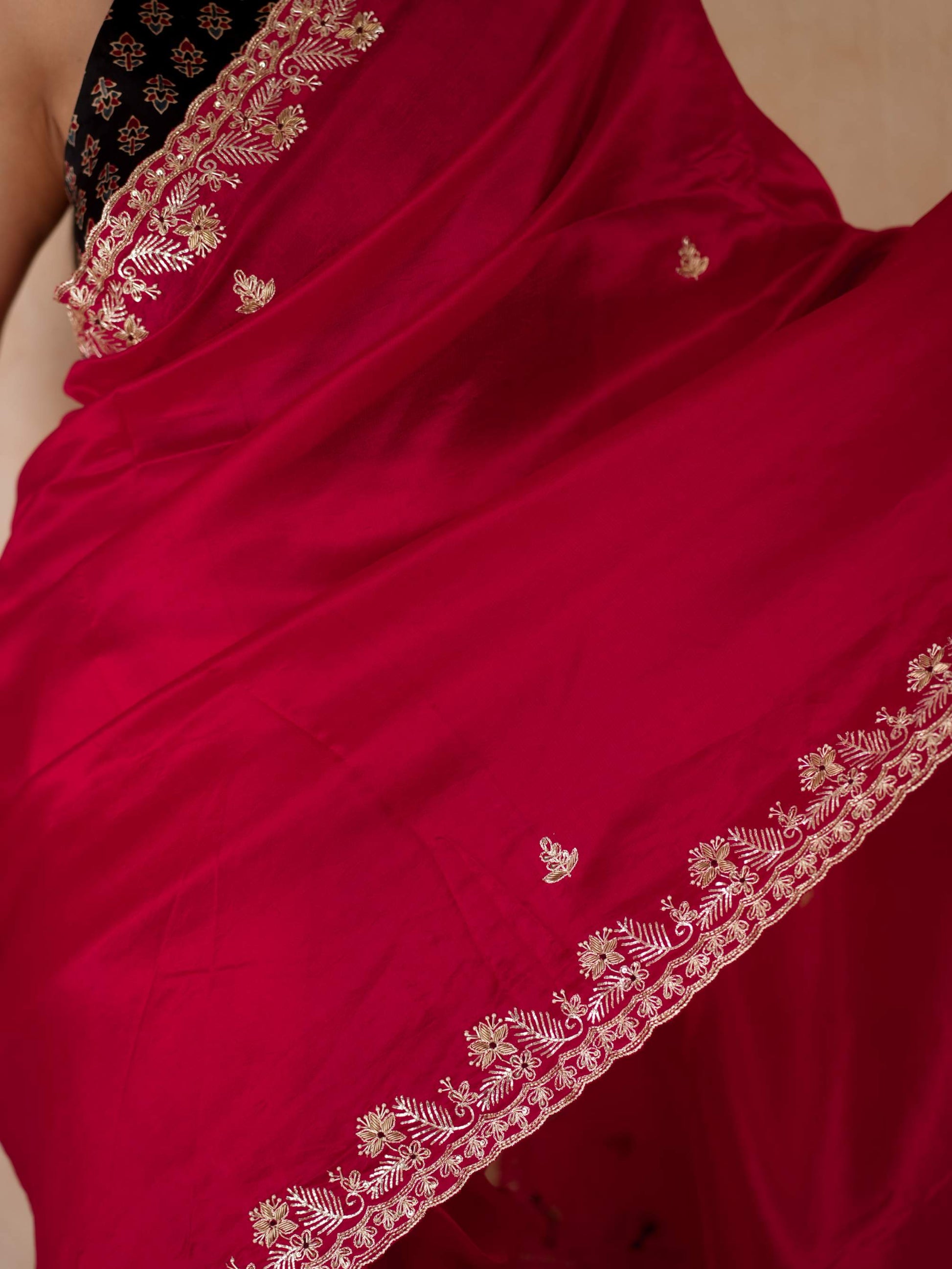 HAND ZARDOSI RED COLOUR TUSSAR SILK SAREE 