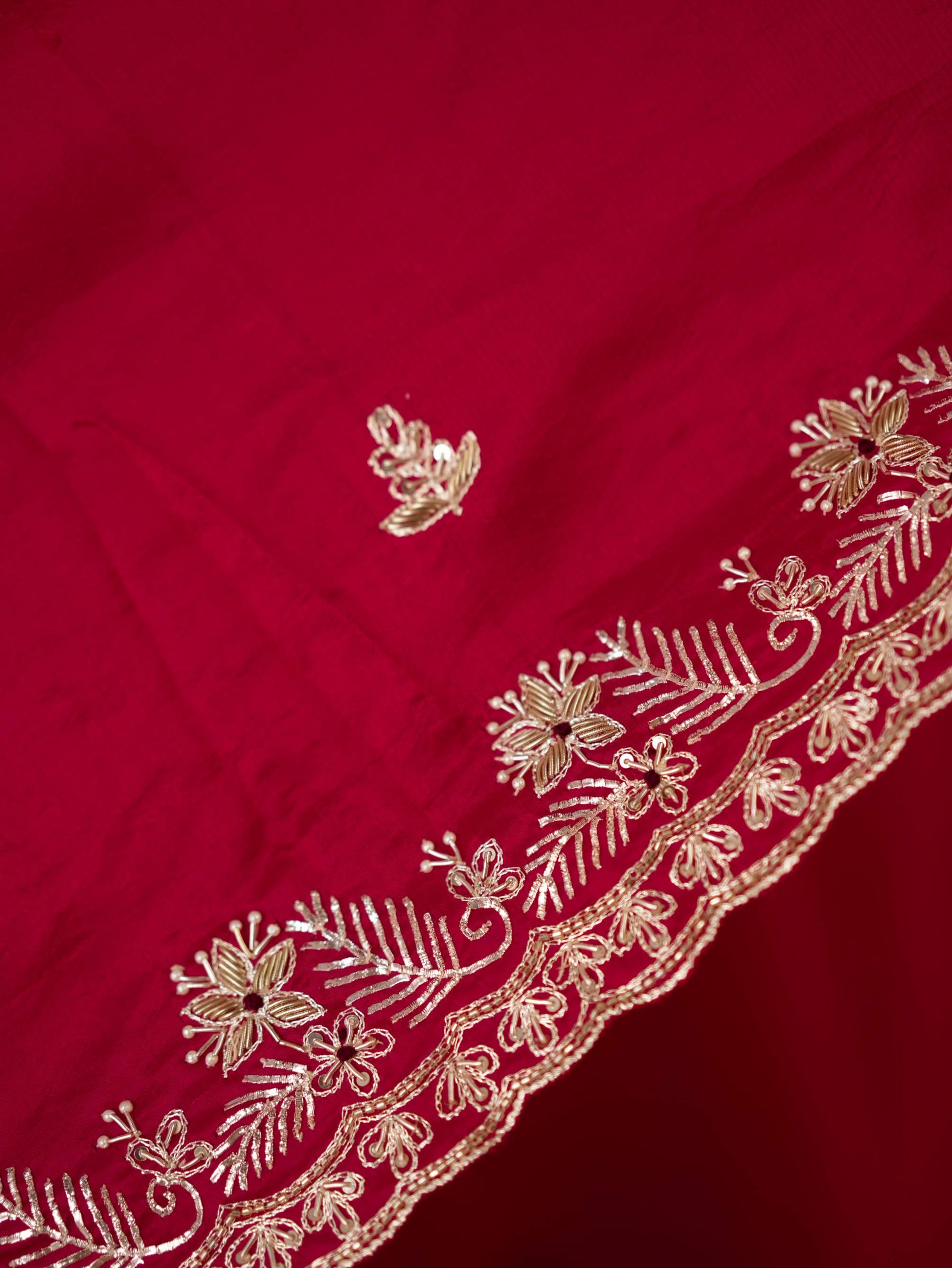 HAND ZARDOSI RED COLOUR TUSSAR SILK SAREE 