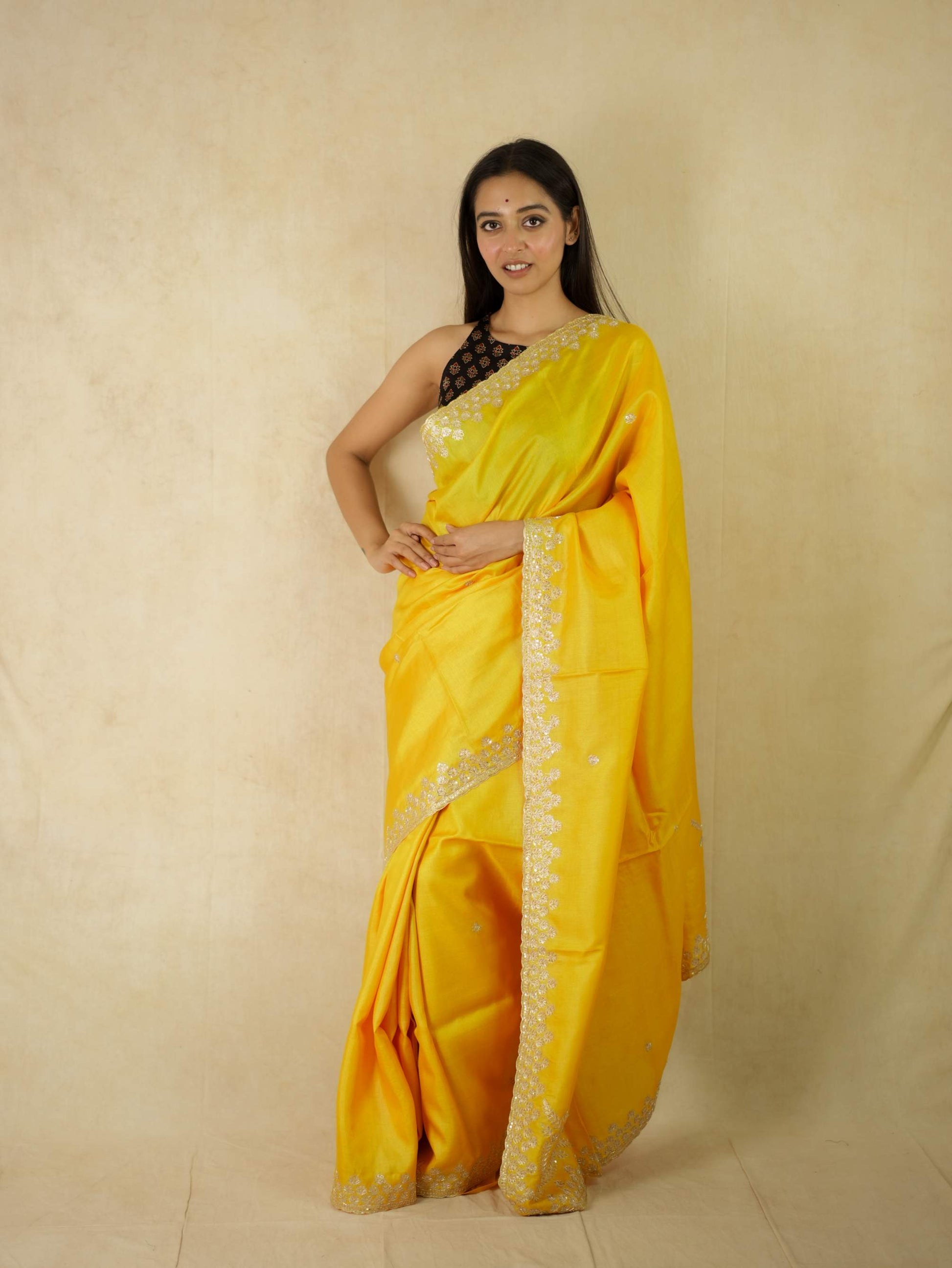 HAND ZARDOSI YELLOW COLOUR TUSSAR SILK SAREE