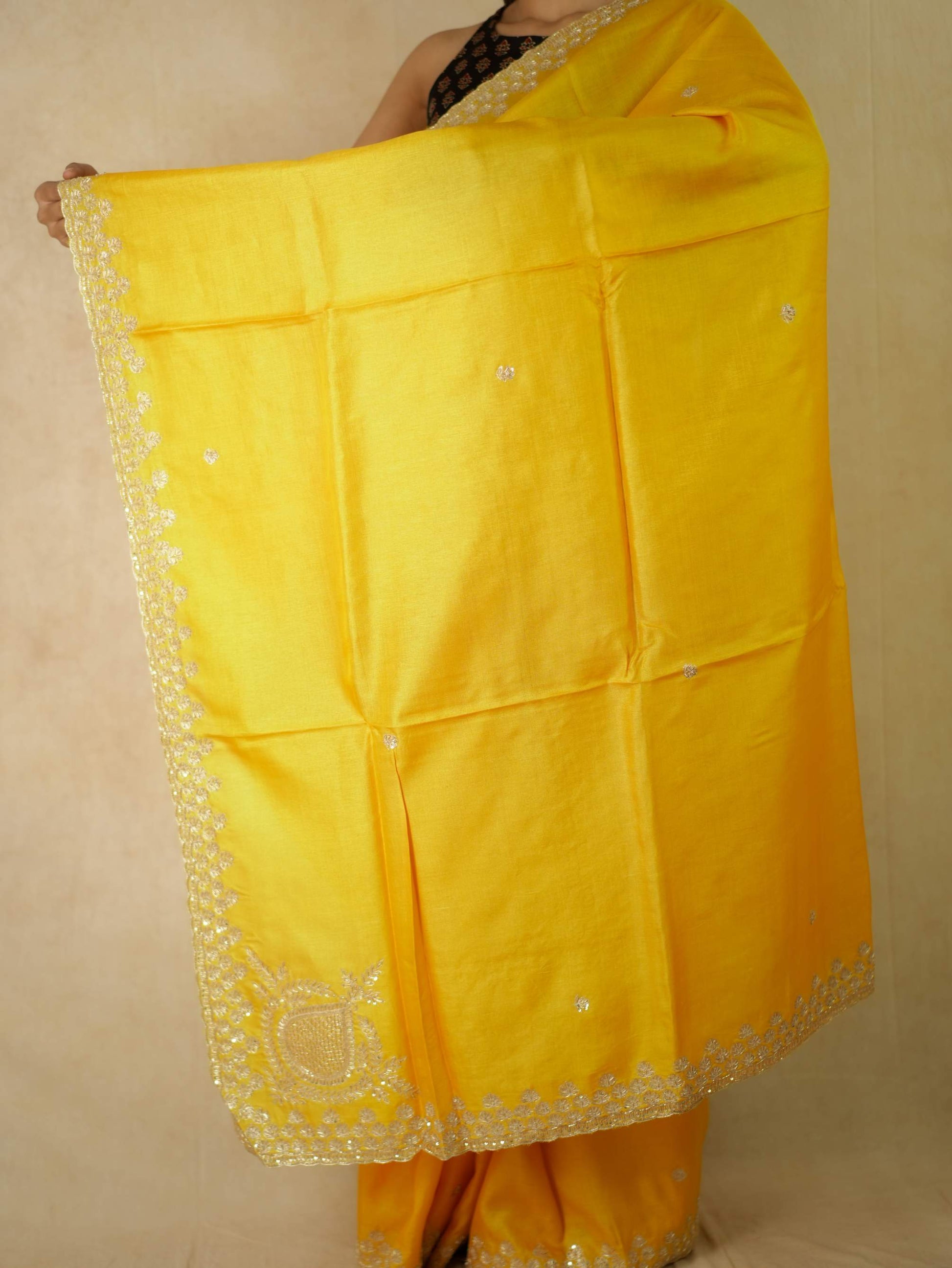 HAND ZARDOSI YELLOW COLOUR TUSSAR SILK SAREE