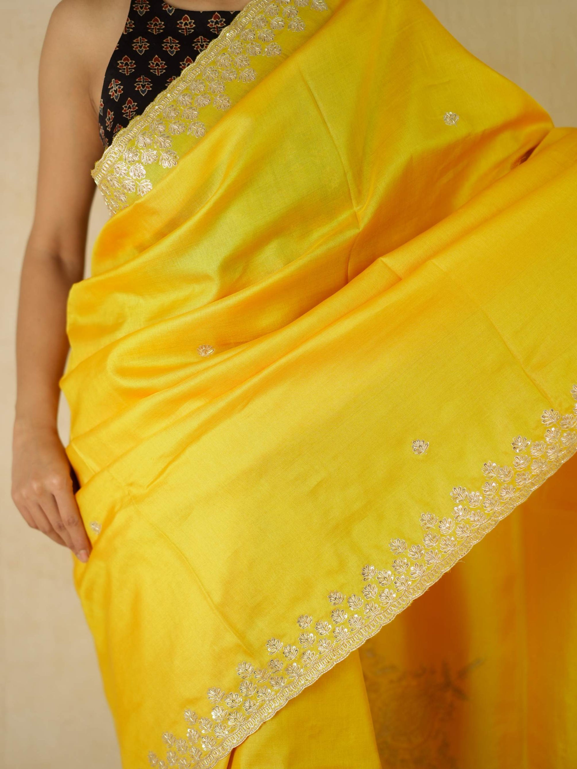HAND ZARDOSI YELLOW COLOUR TUSSAR SILK SAREE