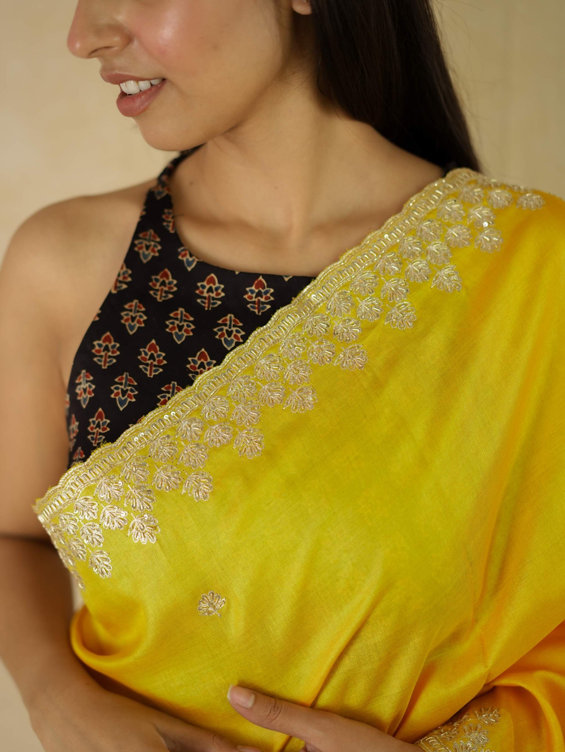 HAND ZARDOSI YELLOW COLOUR TUSSAR SILK SAREE