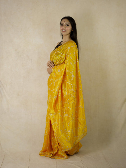 HAND ZARDOSI YELLOW COLOUR TUSSAR SILK SAREE