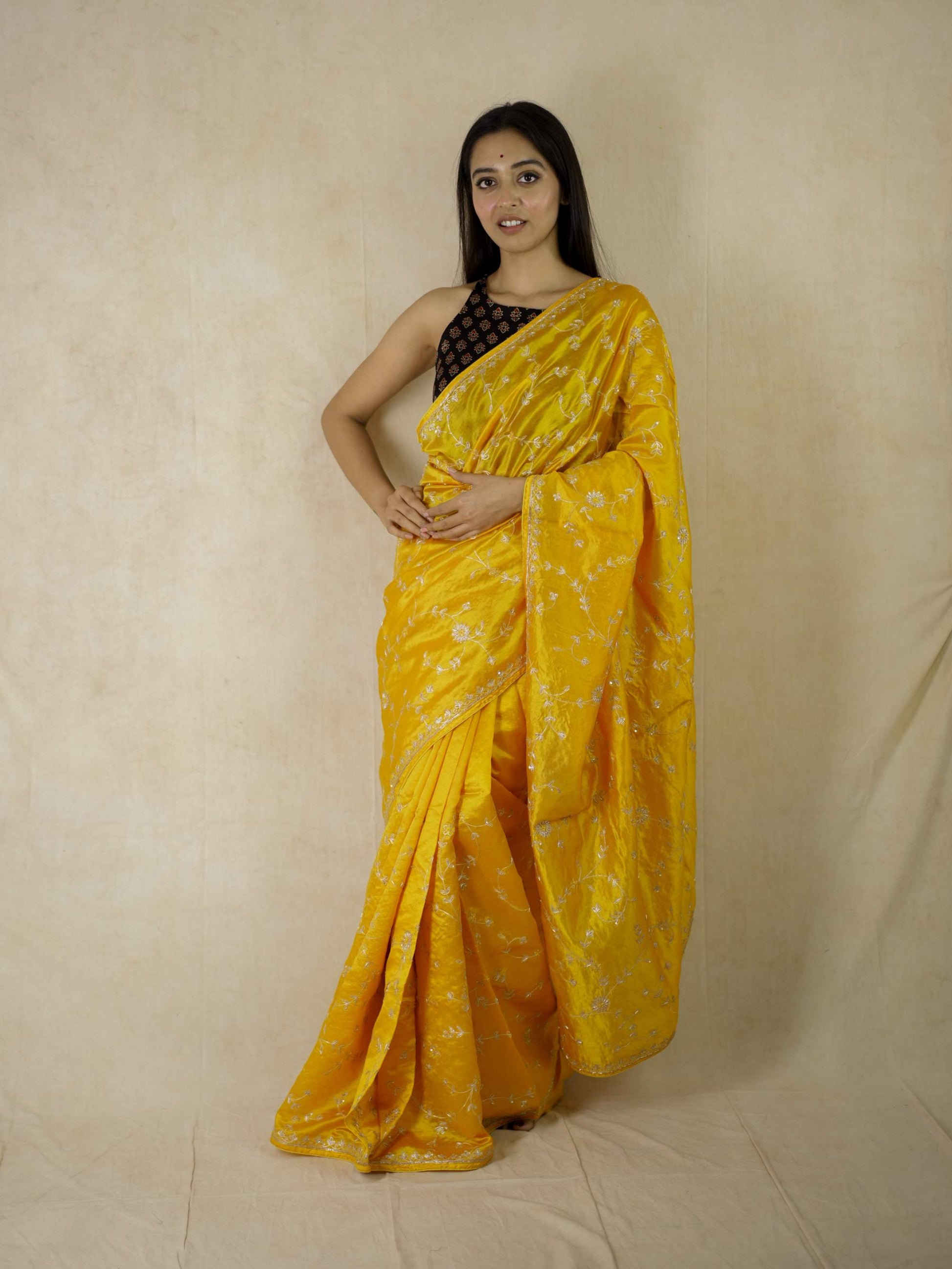 HAND ZARDOSI YELLOW COLOUR TUSSAR SILK SAREE