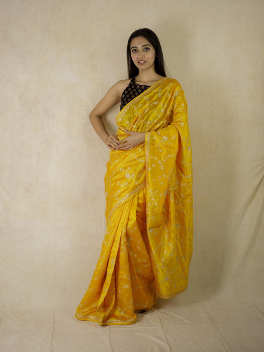 HAND ZARDOSI YELLOW COLOUR TUSSAR SILK SAREE