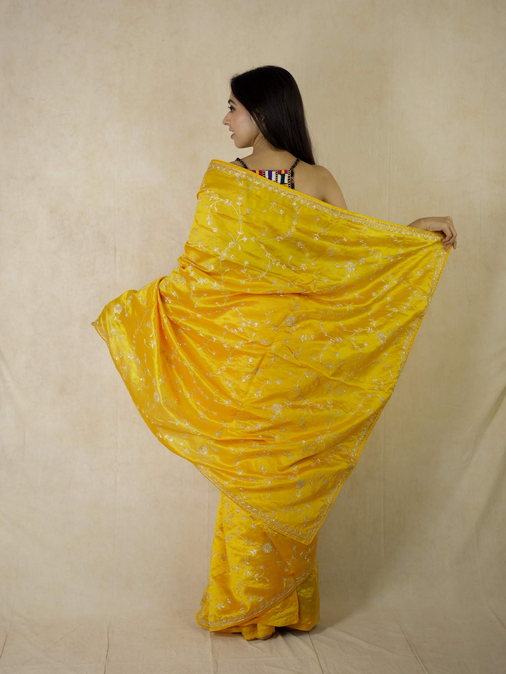 HAND ZARDOSI YELLOW COLOUR TUSSAR SILK SAREE