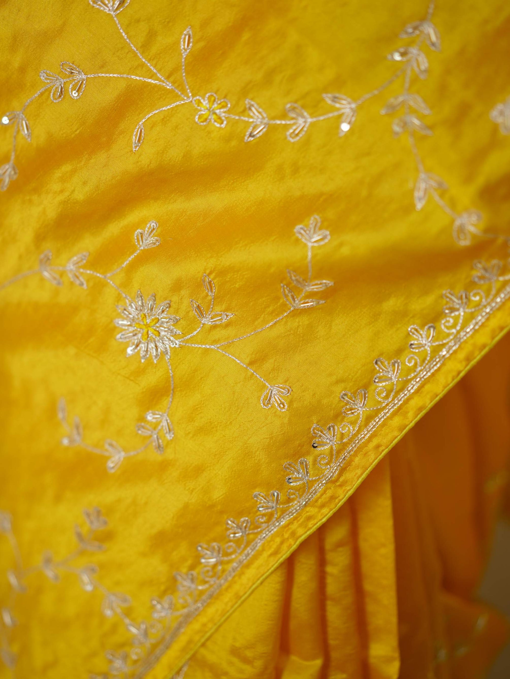 HAND ZARDOSI YELLOW COLOUR TUSSAR SILK SAREE