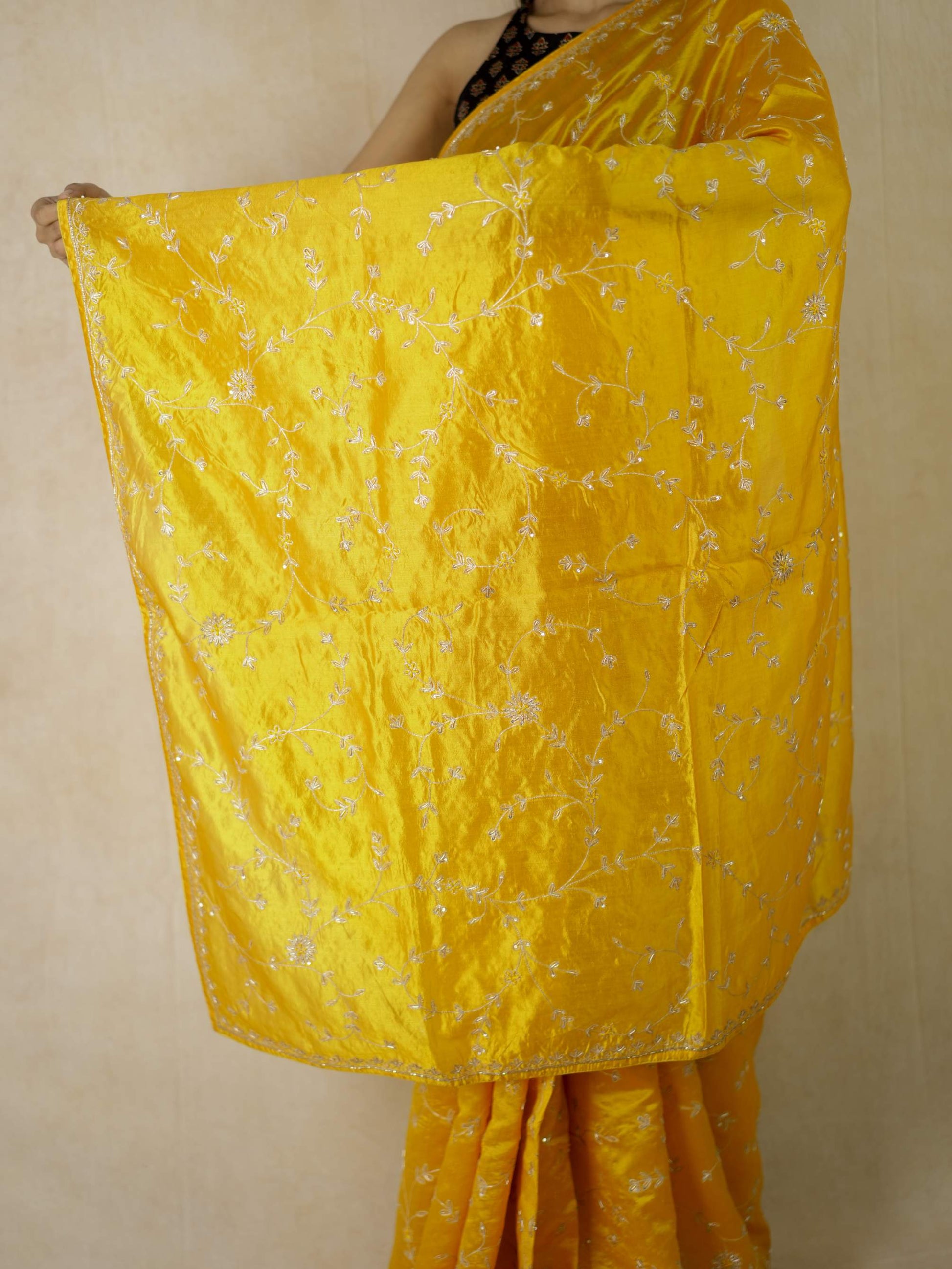 HAND ZARDOSI YELLOW COLOUR TUSSAR SILK SAREE