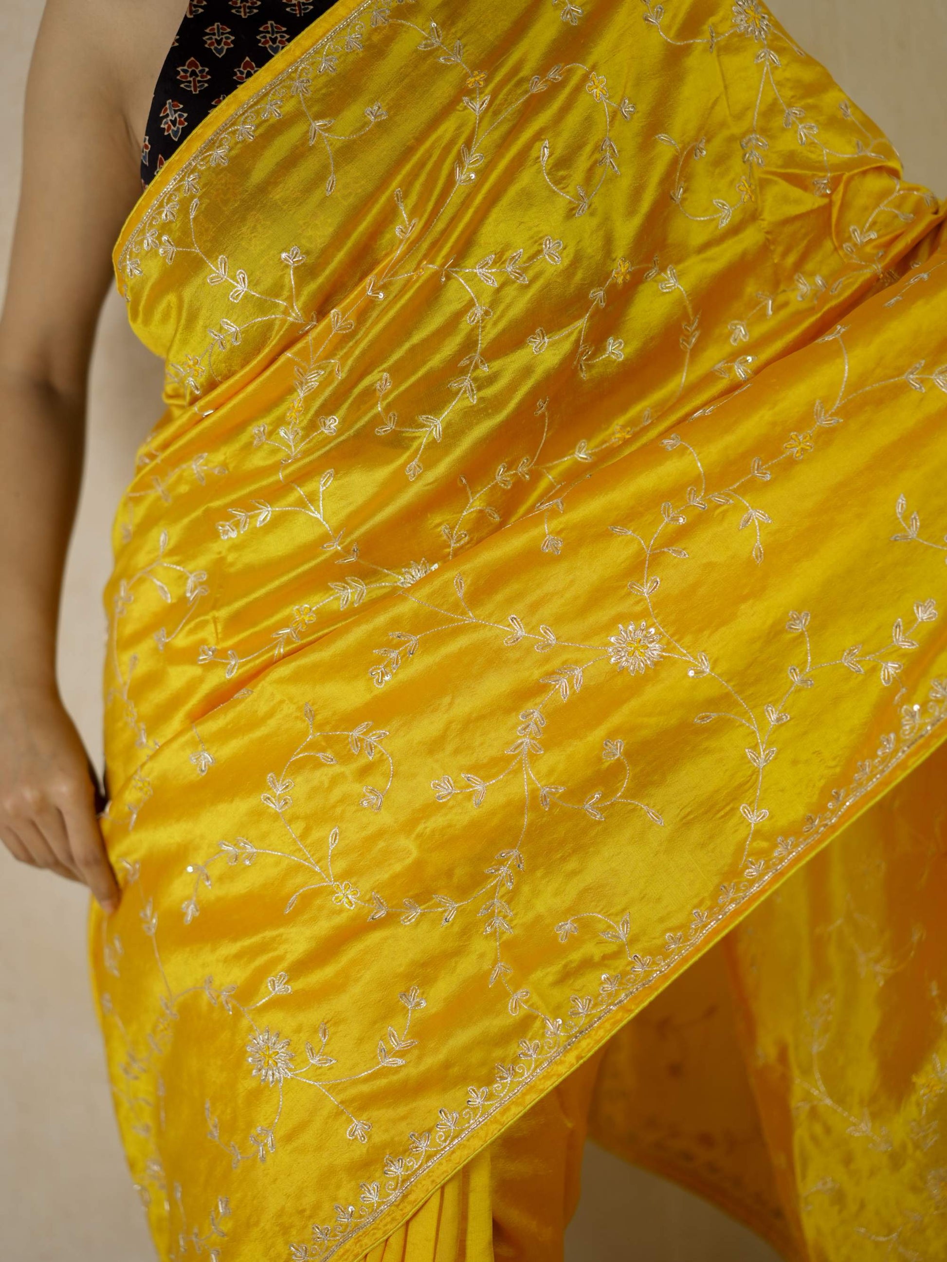 HAND ZARDOSI YELLOW COLOUR TUSSAR SILK SAREE