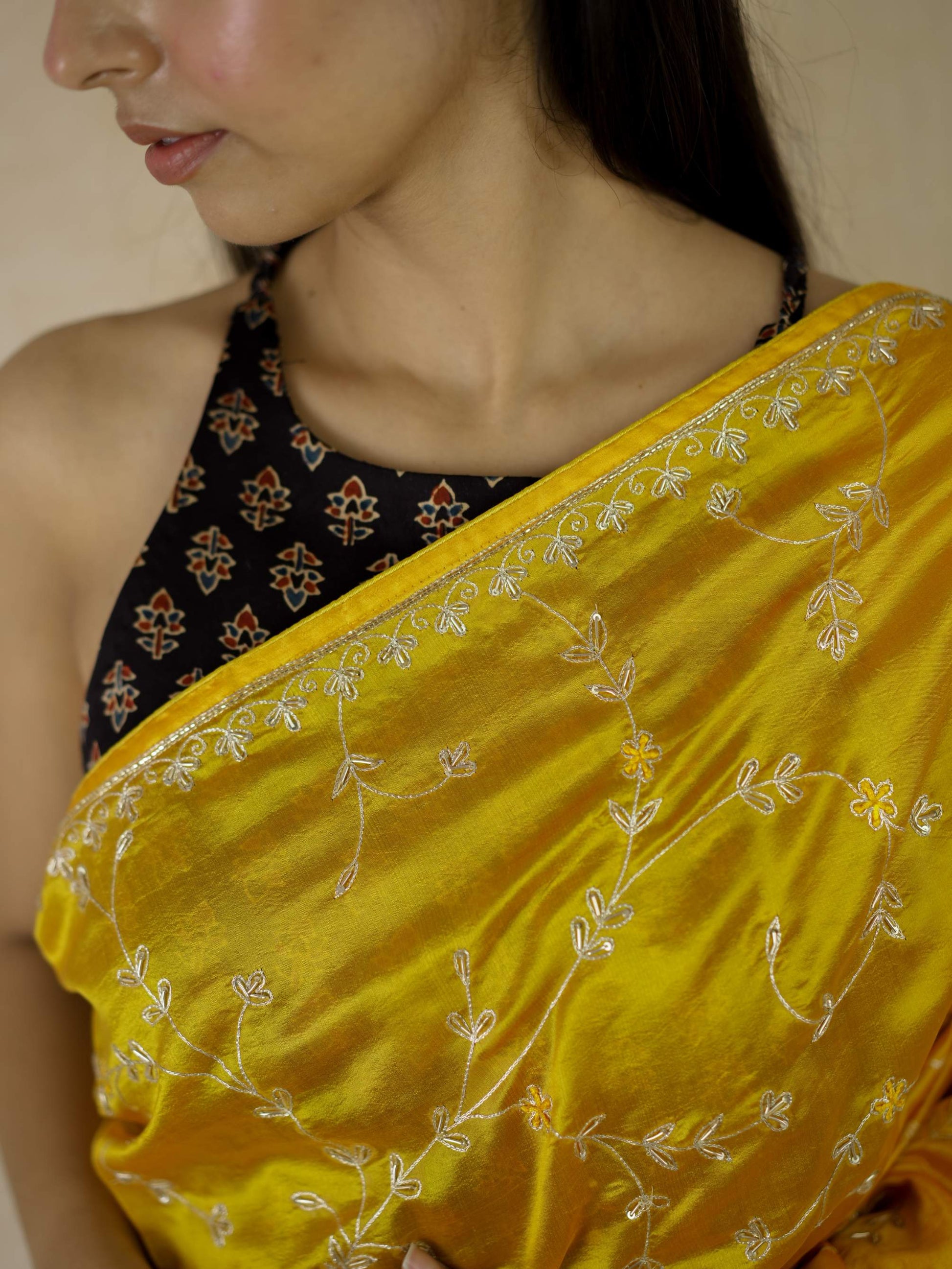 HAND ZARDOSI YELLOW COLOUR TUSSAR SILK SAREE
