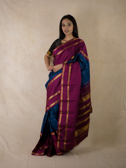 HANDWOVEN BLUE COLOUR KANJEEVARAM SILK SAREE WITH 75 CM BLOUSE PIECE