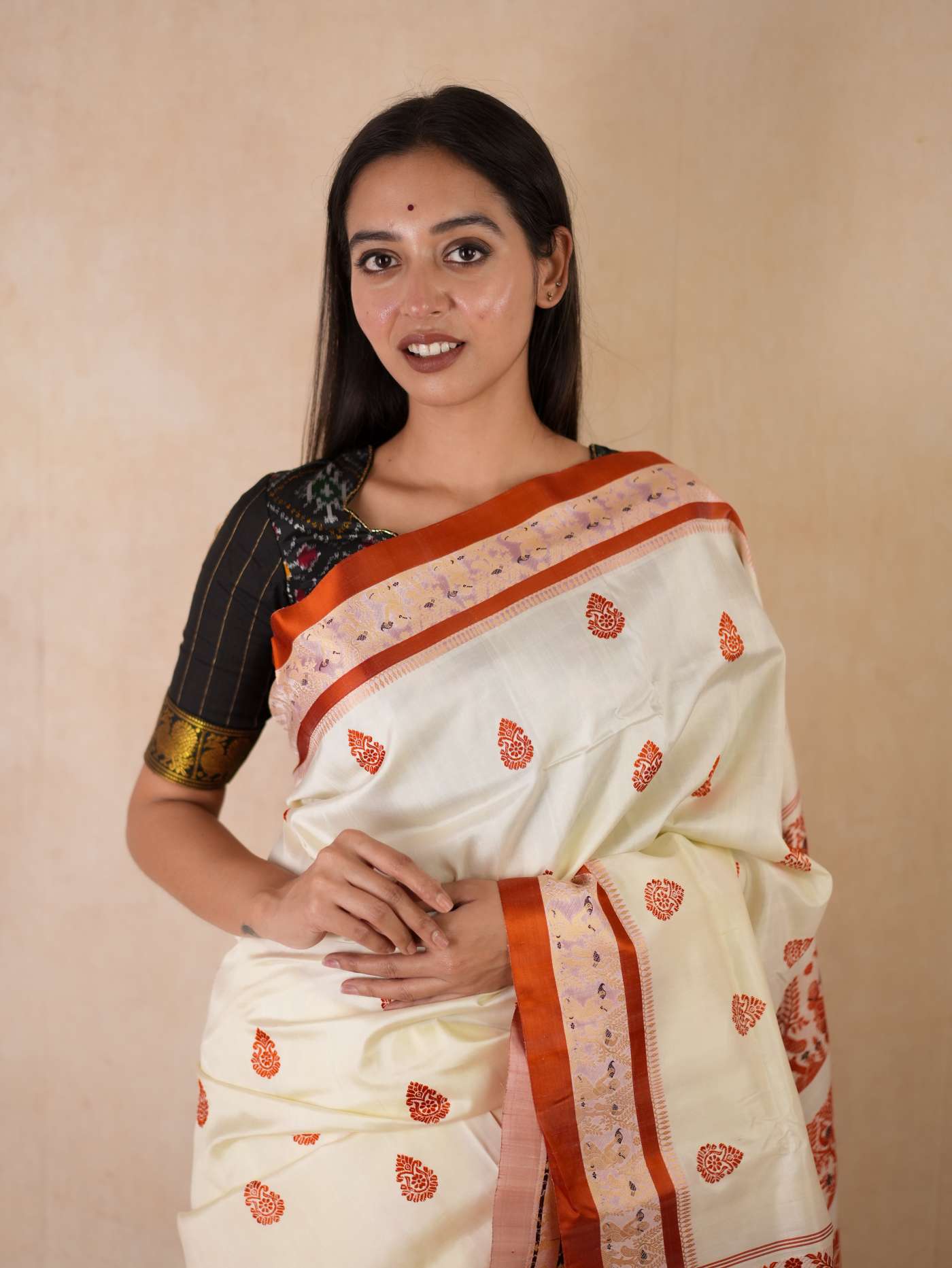 HANDWOVEN CREAM COLOUR GOROD SILK SAREE