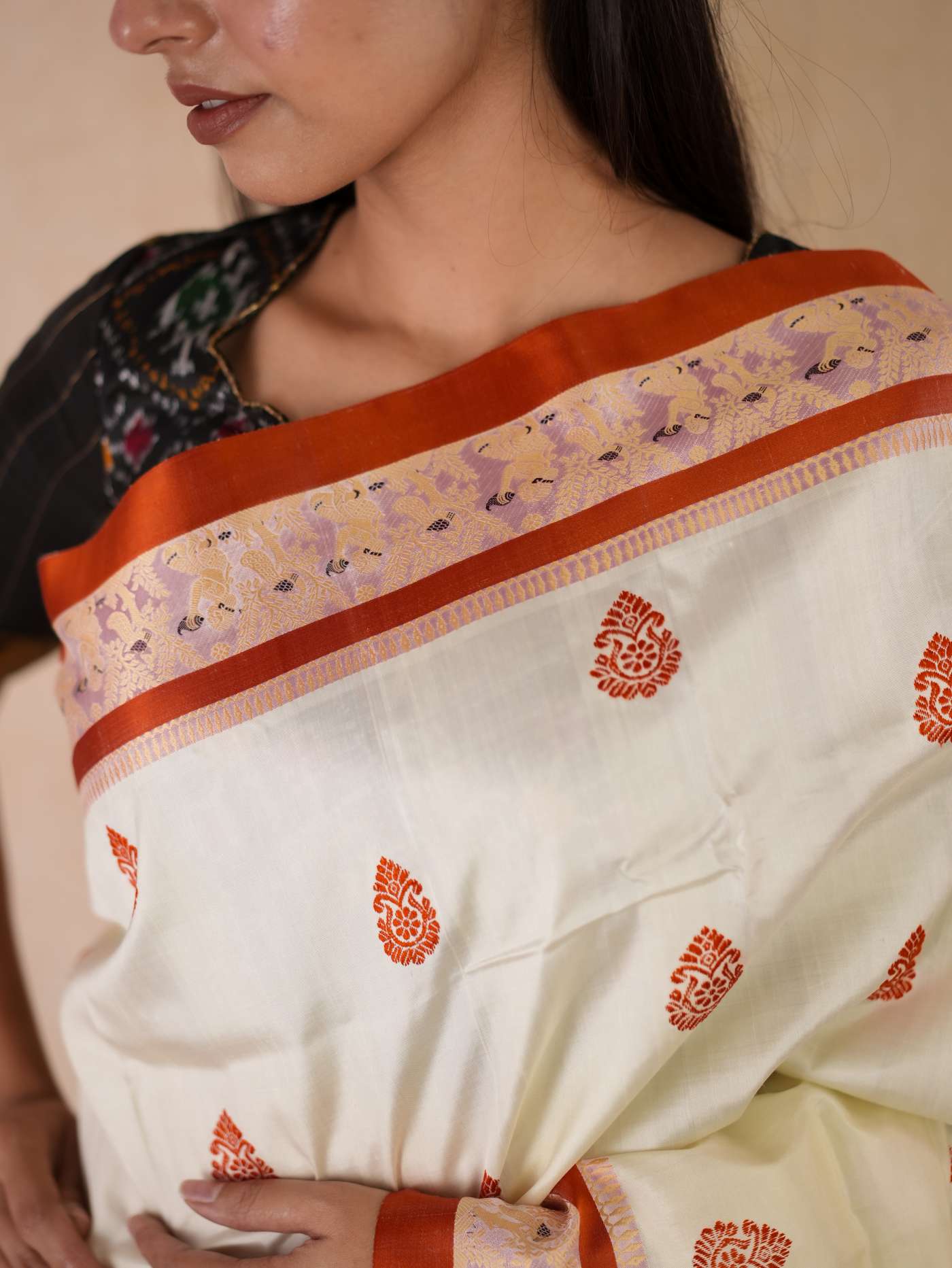 HANDWOVEN CREAM COLOUR GOROD SILK SAREE