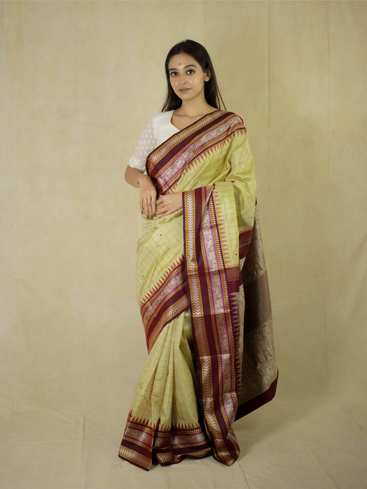 HANDWOVEN CREAM COLOUR KANJEEVARAM SILK SAREE WITH 78 CM BLOUSE PIECE