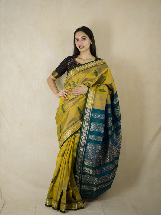HANDWOVEN MUSTARD YELLOW COLOUR GOROD SILK SAREE WITH 80 CM BLOUSE PIECE
