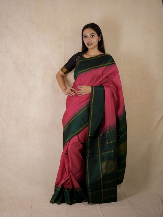 HANDWOVEN PINK COLOUR KANJEEVARAM SILK SAREE WITH 70 CM BLOUSE PIECE