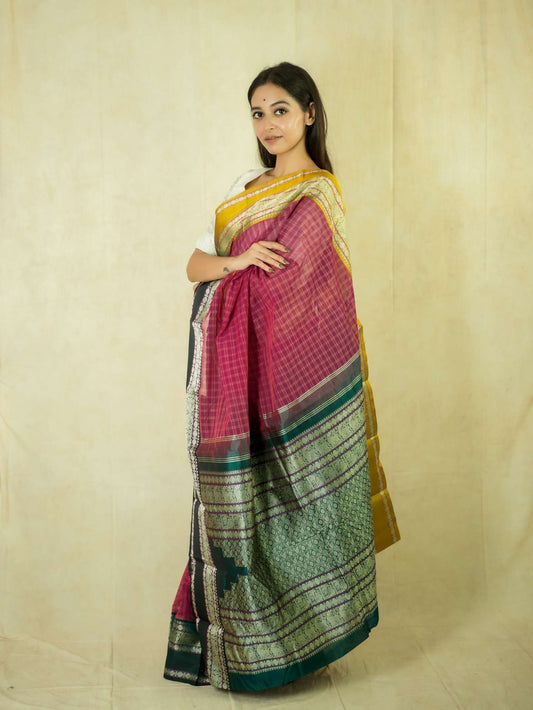 HANDWOVEN PURPELISH PINK COLOR KANCHIPURAM COTTON SILK SAREE WITH 69 CM BLOUSE PIECE