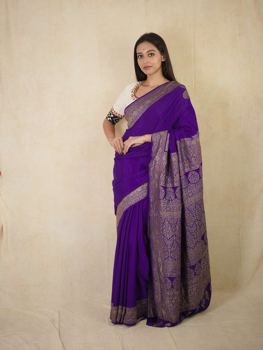 HANDWOVEN PURPLE COLOUR KHADDI BENARASI SAREE WITH 1 M BLOUSE PICES