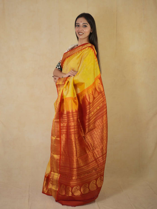 HANDWOVEN YELLOW COLOUR GADWAL SILK SAREE WITH 90 CM BLOUSE PIECE
