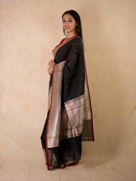 PURE COTTON BLACK COLOUR BENARASI SAREE WITH 96 CM BLOUSE PIECE