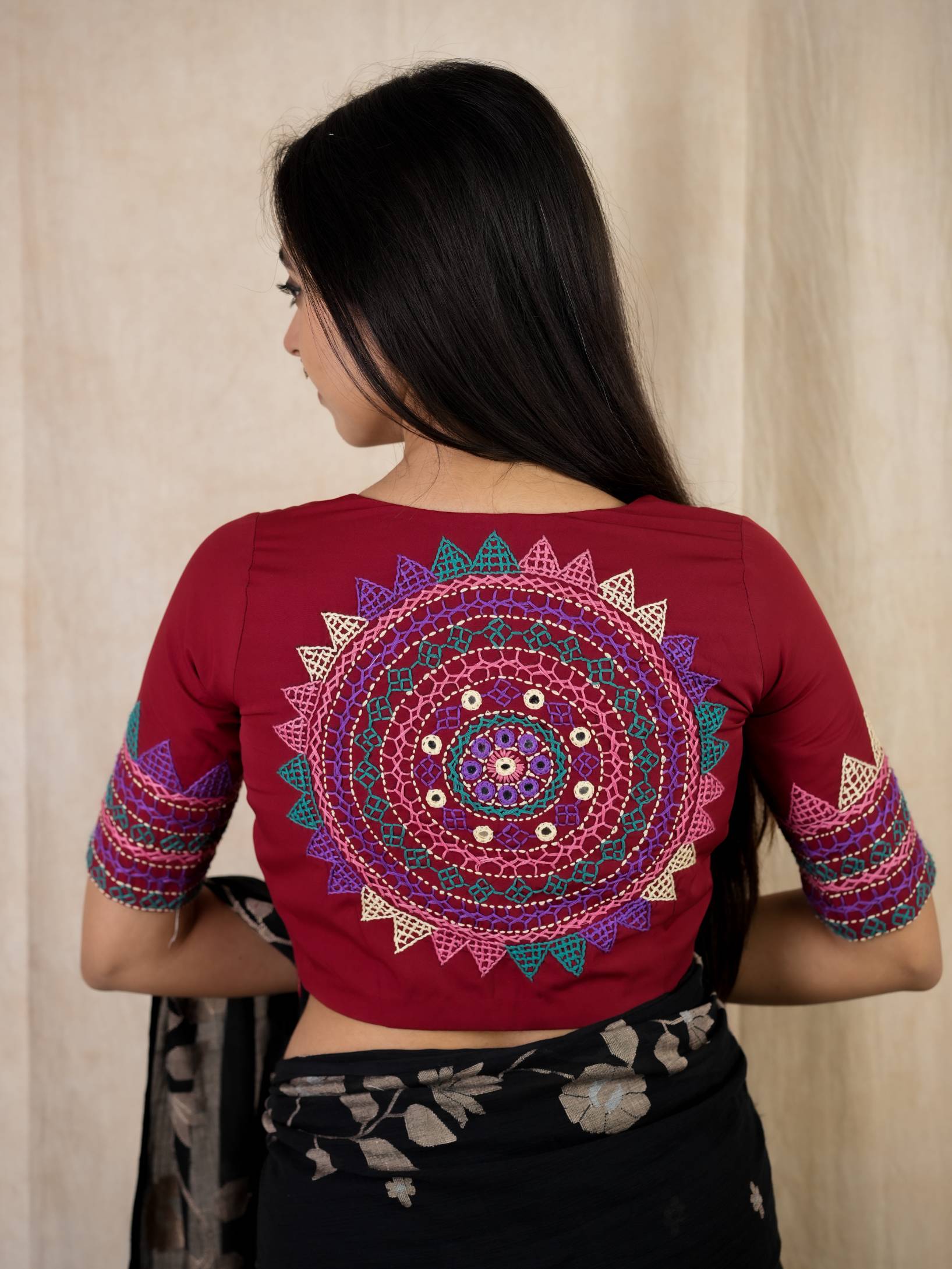 pure butter silk blouse, hand embroidery silk blouse, Lambani embroidery blouse