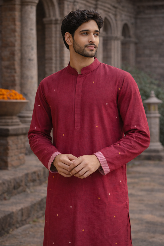 Premium Maroon Cotton Silk Kurta with Elegant Butta Detailing