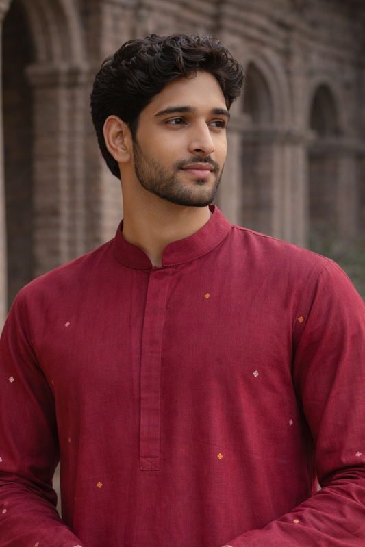 Premium Maroon Cotton Silk Kurta with Elegant Butta Detailing