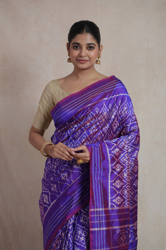 Portrait view of elegant royal purple Panchampali silk saree