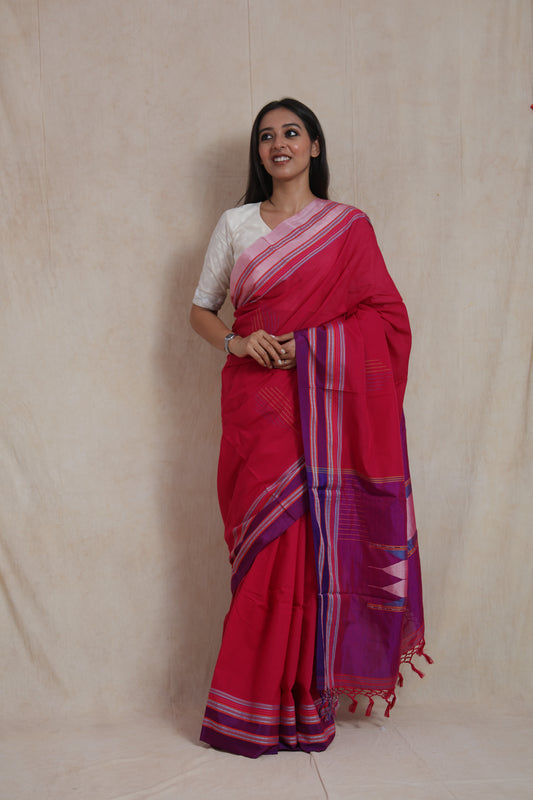 Full front drape view of traditional handwoven Ilkal saree