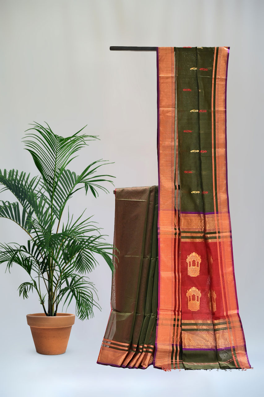 Maheshwari Silk by Cotton Sap Green