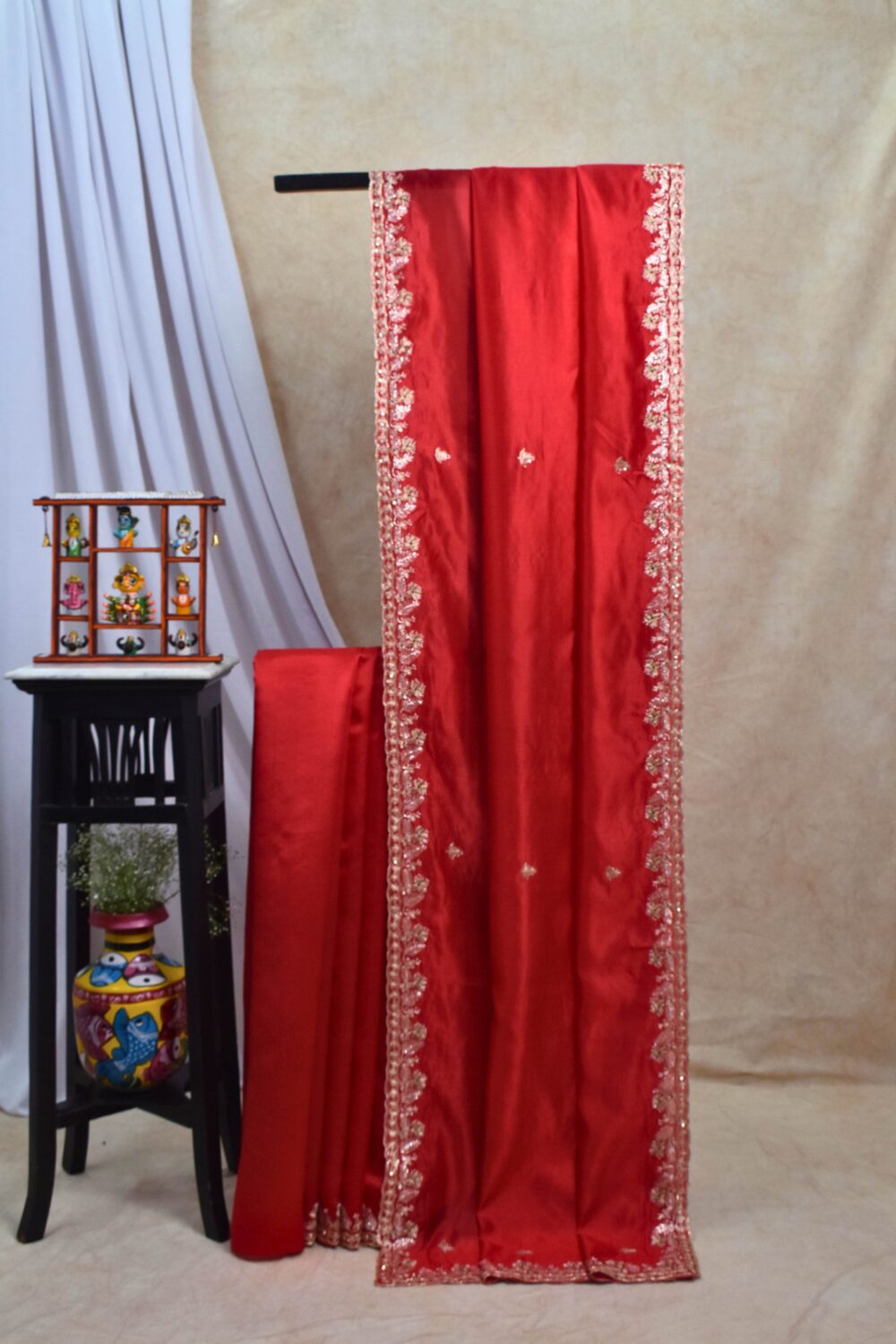 HAND ZARDOSI RED COLOUR TUSSAR SILK SAREE WITH 90 CM BLOUSE PIECE